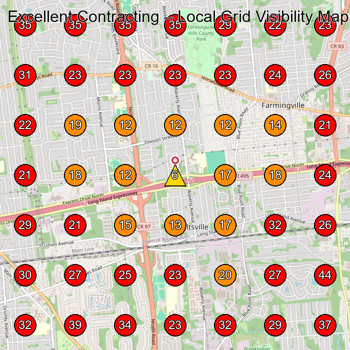 Excellent Contracting GeoGrid visibility map for Roofing Contractor in None
